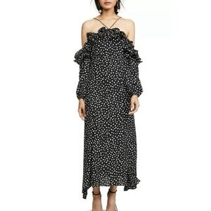 Likely Black & White Polka Dot Off-Shoulder Maxi Dress